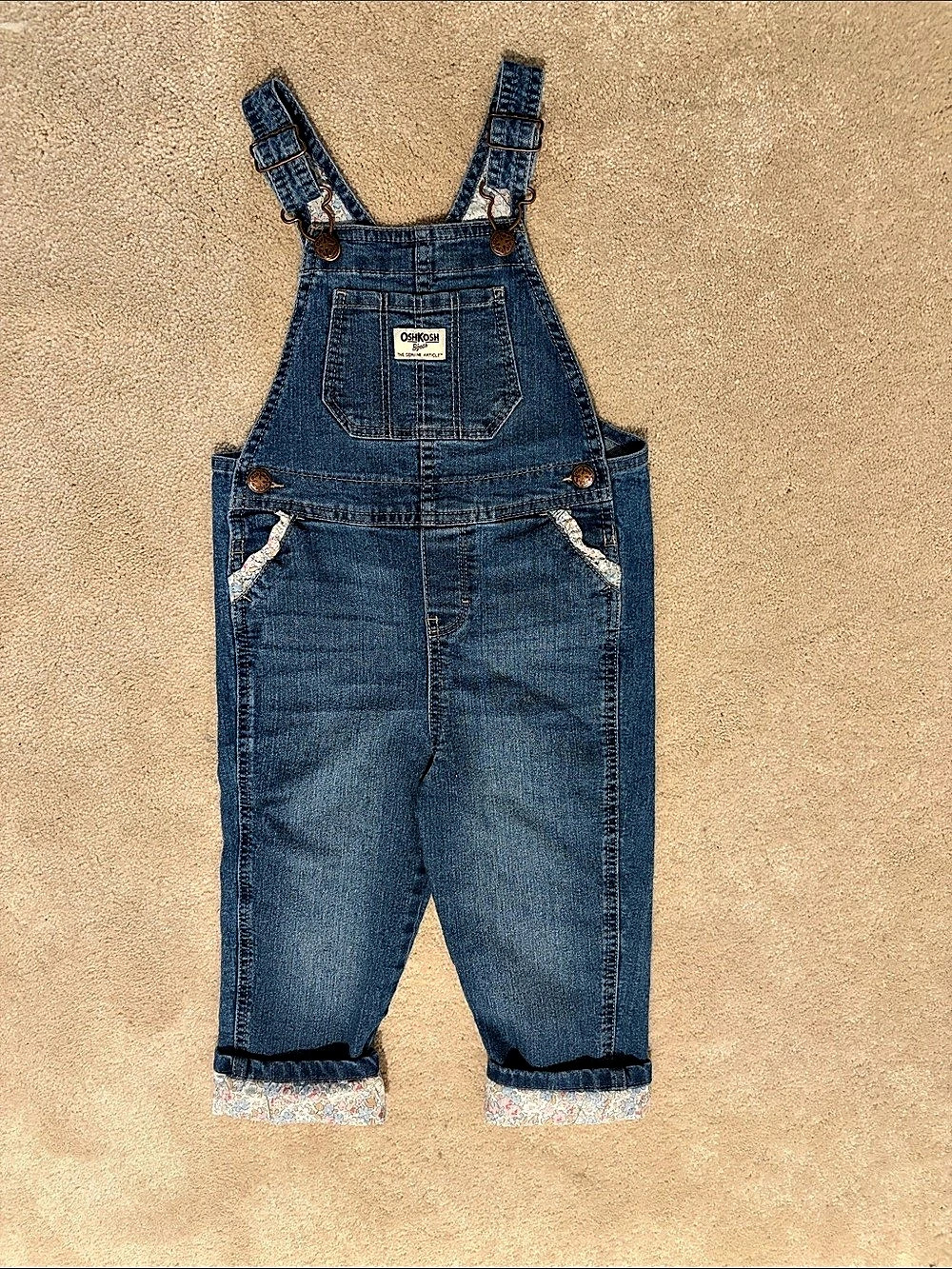 OshKosh Floral Trim Denim Overalls
